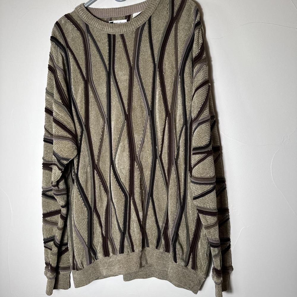 Bachrach‎ Sweater Men's XL Black 3D Knit Textured Biggie Cosby 90s GUC Vintage